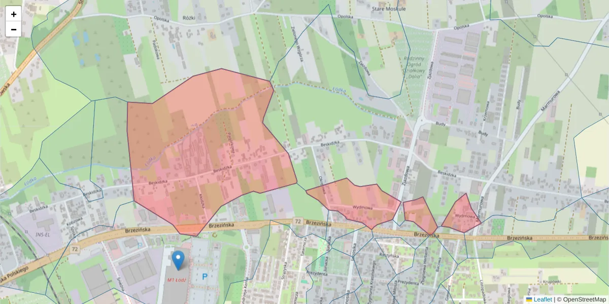 Szczegółowa mapa kodu pocztowego 91-611 z granicami, sąsiednimi kodami pocztowymi i urzędami pocztowymi