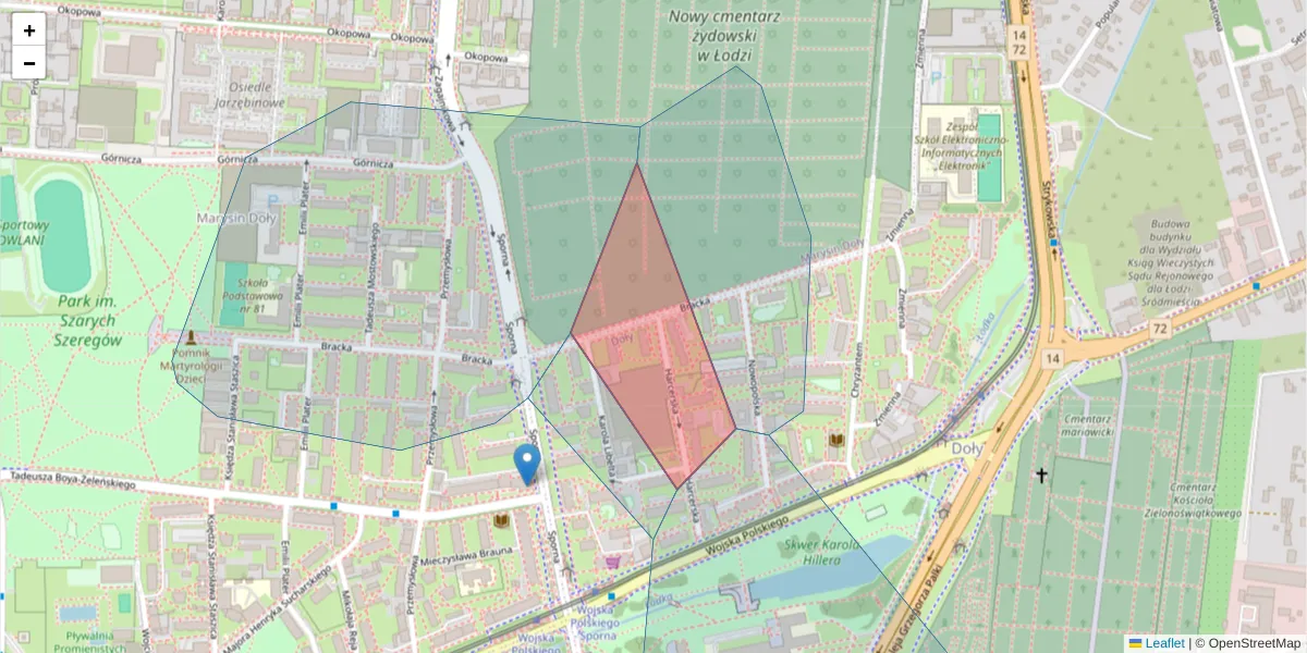Szczegółowa mapa kodu pocztowego 91-710 z granicami, sąsiednimi kodami pocztowymi i urzędami pocztowymi