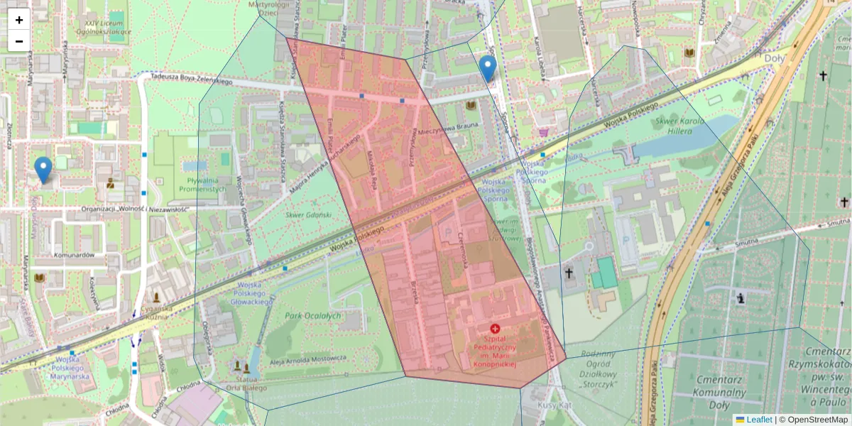Szczegółowa mapa kodu pocztowego 91-748 z granicami, sąsiednimi kodami pocztowymi i urzędami pocztowymi