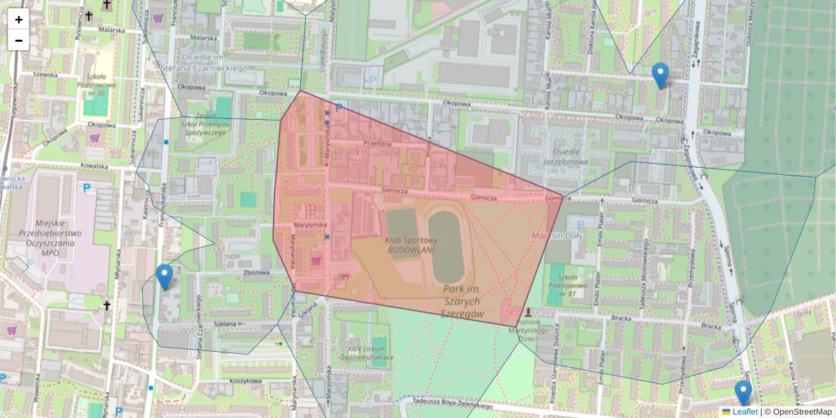 Szczegółowa mapa kodu pocztowego 91-765 z granicami, sąsiednimi kodami pocztowymi i urzędami pocztowymi