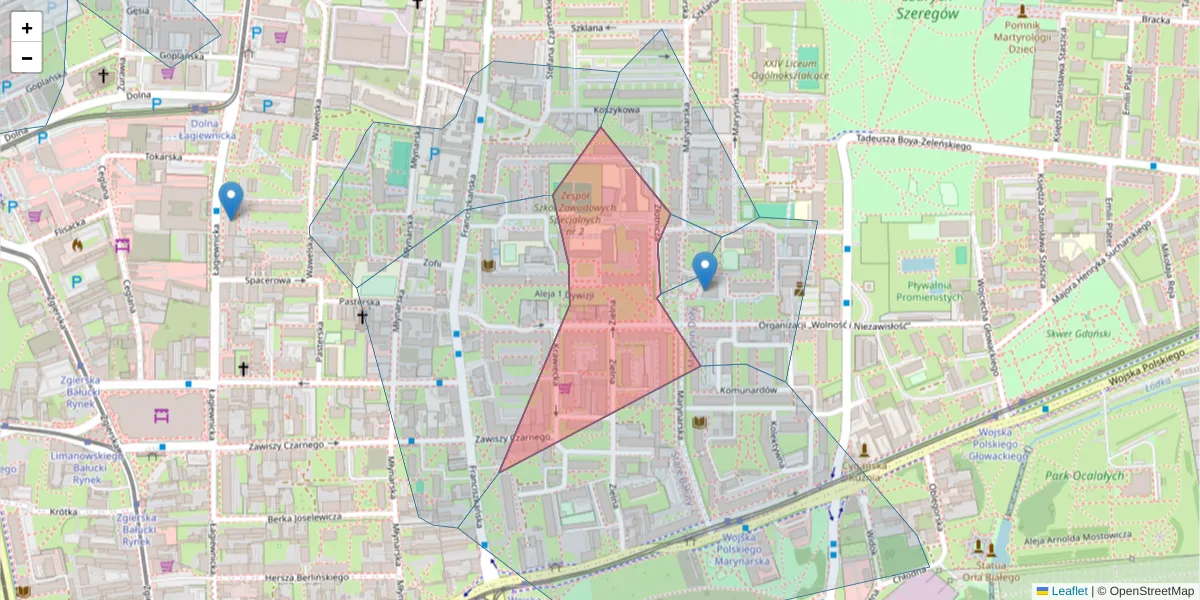 Szczegółowa mapa kodu pocztowego 91-836 z granicami, sąsiednimi kodami pocztowymi i urzędami pocztowymi