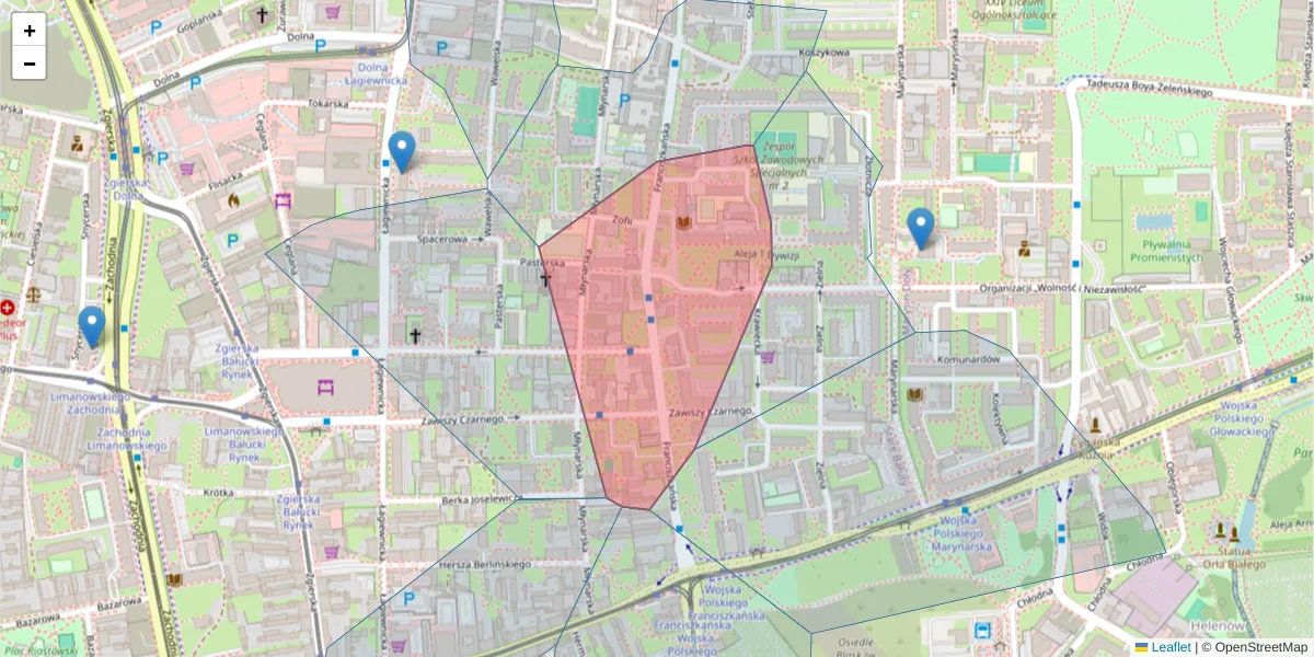 Szczegółowa mapa kodu pocztowego 91-837 z granicami, sąsiednimi kodami pocztowymi i urzędami pocztowymi