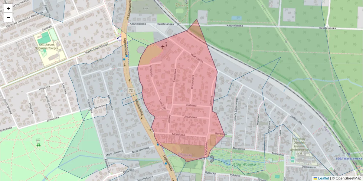 Szczegółowa mapa kodu pocztowego 91-864 z granicami, sąsiednimi kodami pocztowymi i urzędami pocztowymi