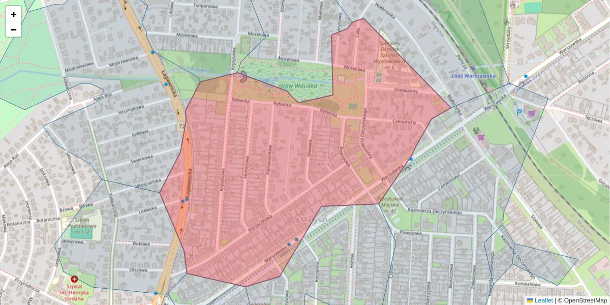 Szczegółowa mapa kodu pocztowego 91-867 z granicami, sąsiednimi kodami pocztowymi i urzędami pocztowymi