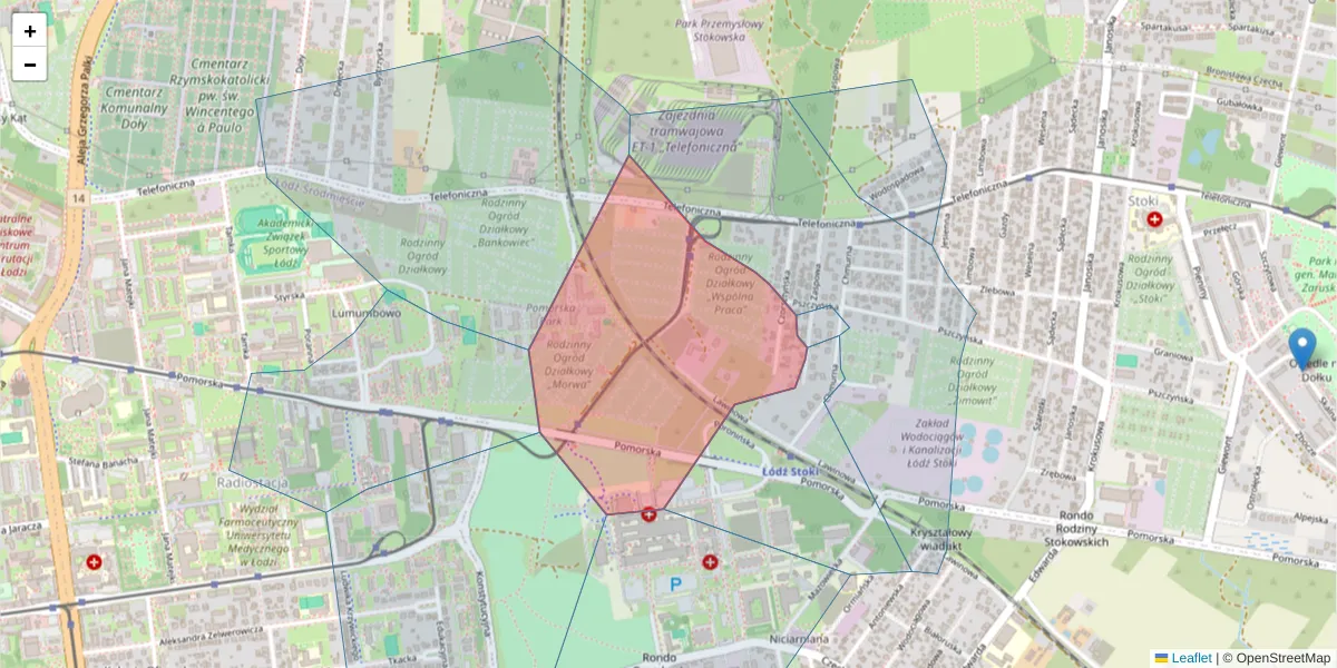 Szczegółowa mapa kodu pocztowego 92-017 z granicami, sąsiednimi kodami pocztowymi i urzędami pocztowymi
