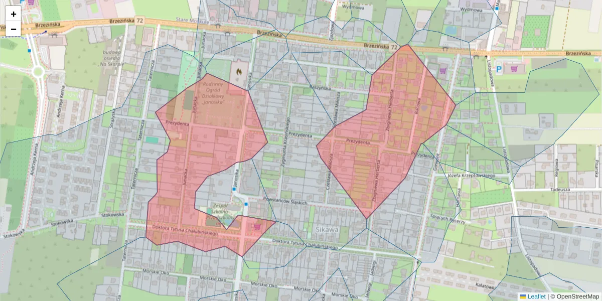 Szczegółowa mapa kodu pocztowego 92-109 z granicami, sąsiednimi kodami pocztowymi i urzędami pocztowymi