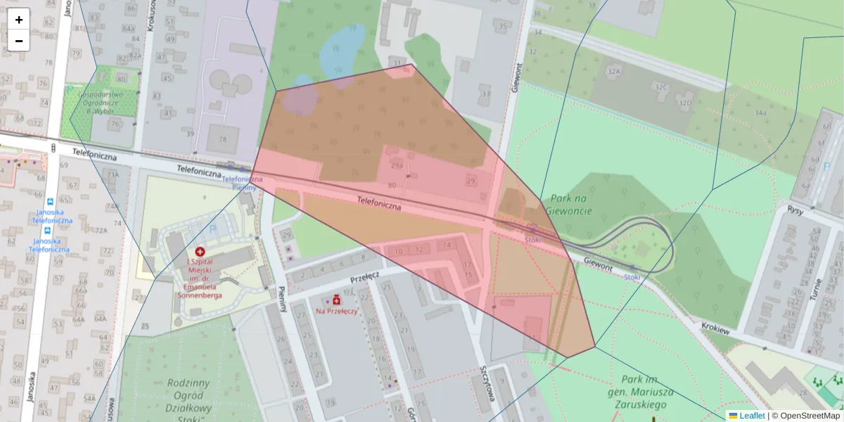 Szczegółowa mapa kodu pocztowego 92-115 z granicami, sąsiednimi kodami pocztowymi i urzędami pocztowymi