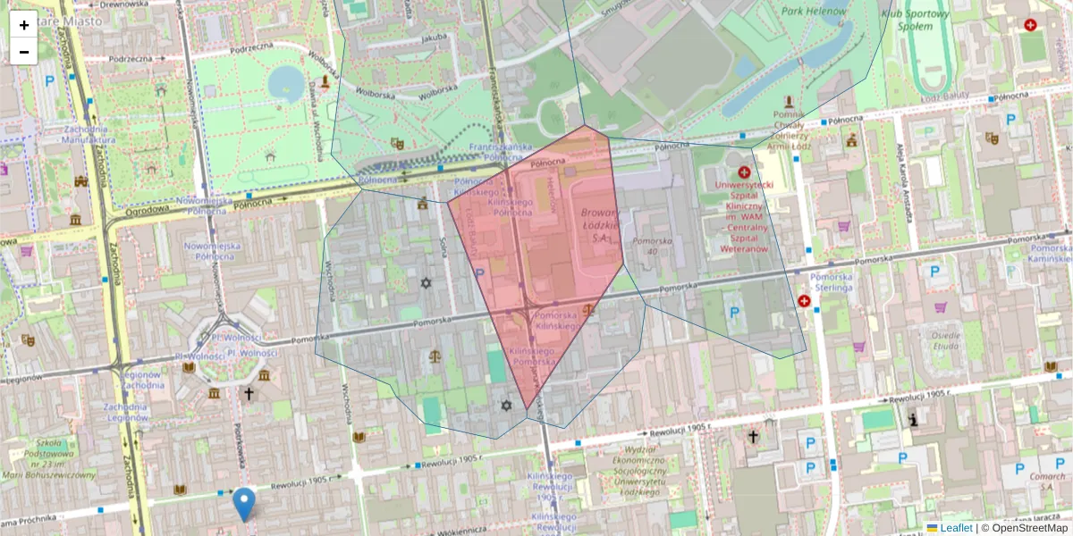 Szczegółowa mapa kodu pocztowego 92-209 z granicami, sąsiednimi kodami pocztowymi i urzędami pocztowymi