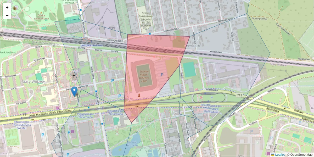 Szczegółowa mapa kodu pocztowego 92-230 z granicami, sąsiednimi kodami pocztowymi i urzędami pocztowymi