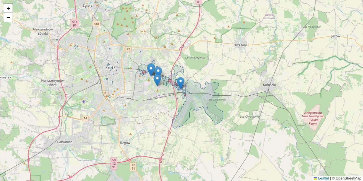 Szczegółowa mapa kodu pocztowego 92-302 z granicami, sąsiednimi kodami pocztowymi i urzędami pocztowymi