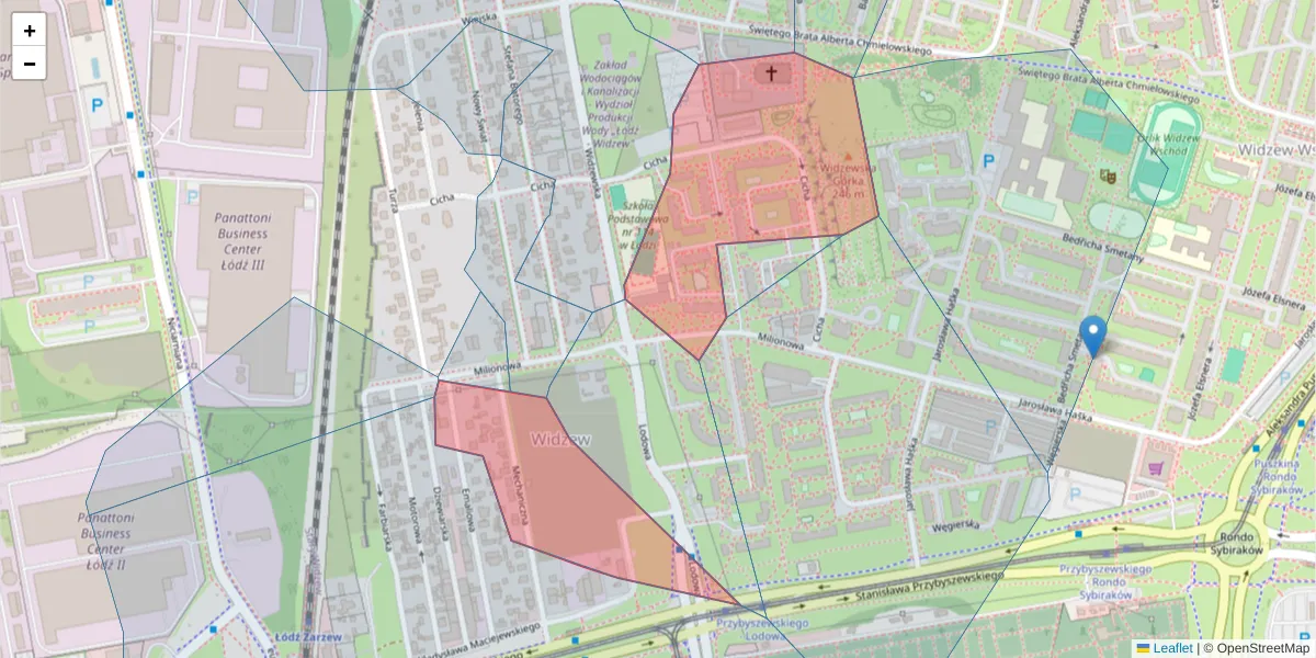 Szczegółowa mapa kodu pocztowego 92-310 z granicami, sąsiednimi kodami pocztowymi i urzędami pocztowymi