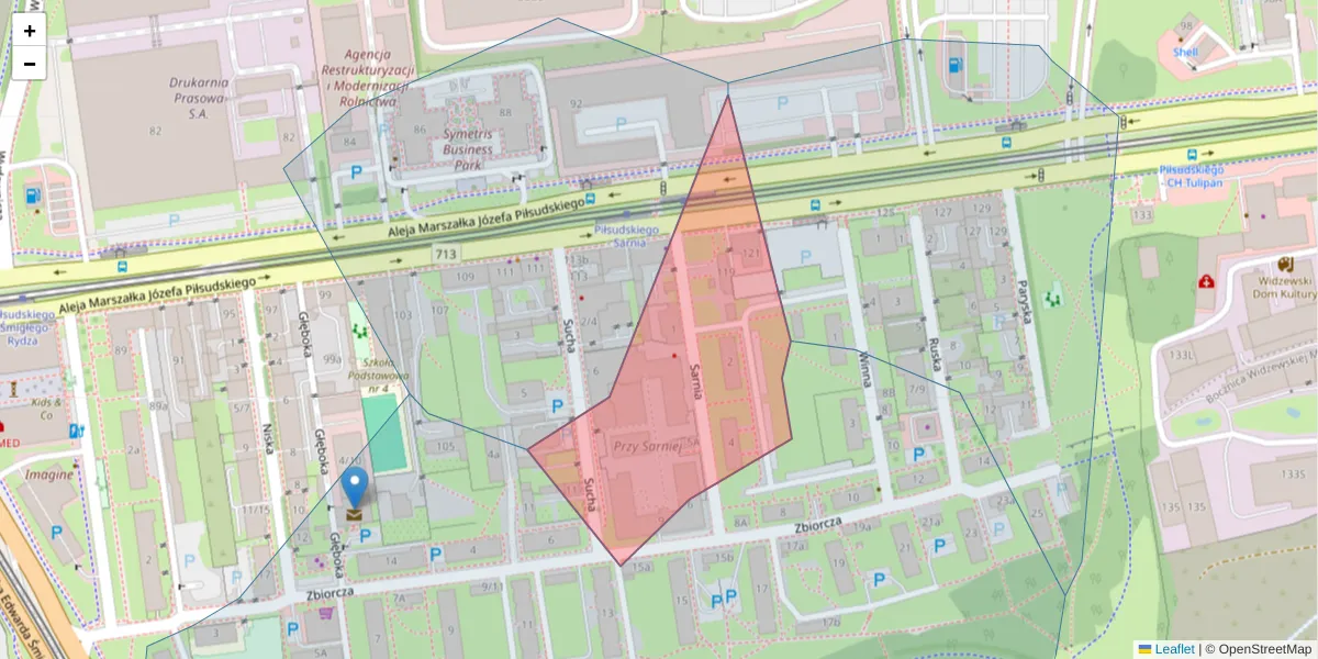 Szczegółowa mapa kodu pocztowego 92-327 z granicami, sąsiednimi kodami pocztowymi i urzędami pocztowymi