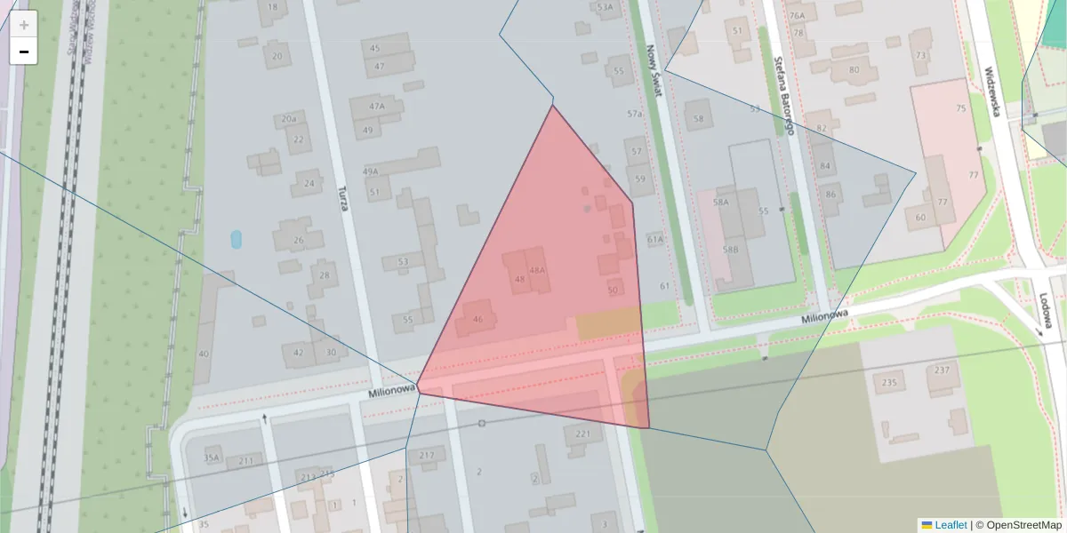 Szczegółowa mapa kodu pocztowego 92-336 z granicami, sąsiednimi kodami pocztowymi i urzędami pocztowymi