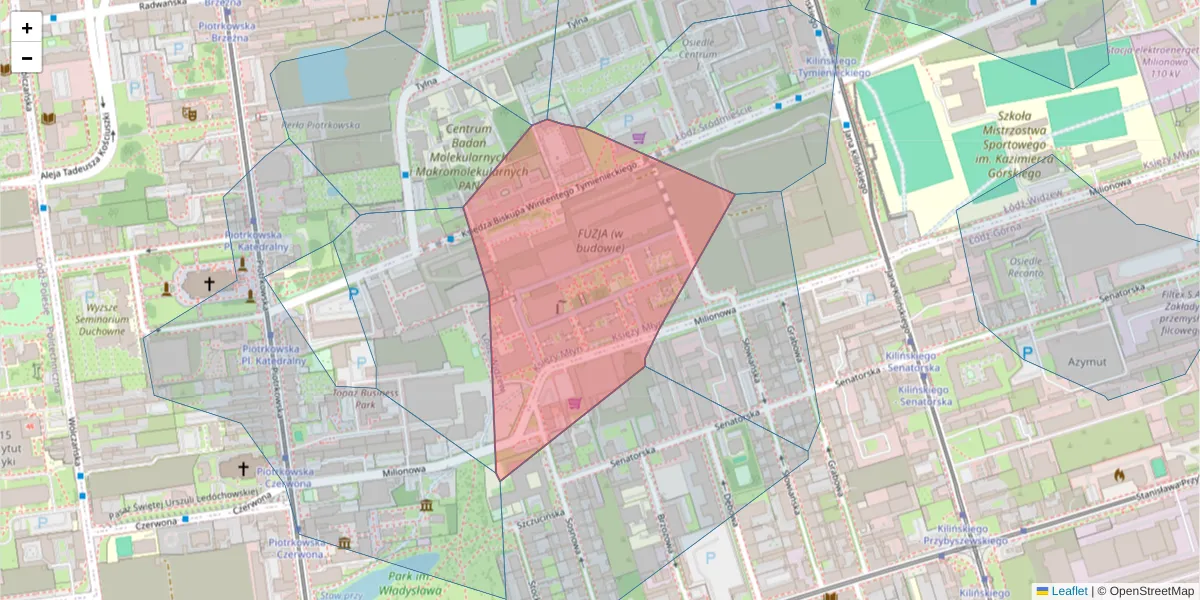 Szczegółowa mapa kodu pocztowego 92-365 z granicami, sąsiednimi kodami pocztowymi i urzędami pocztowymi