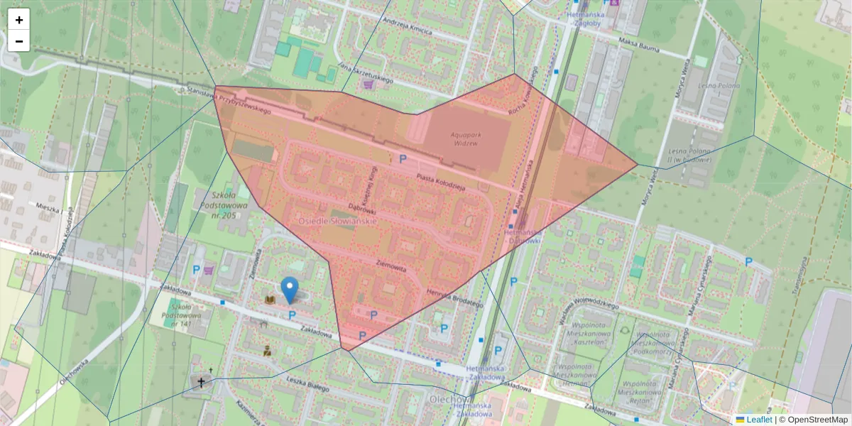 Szczegółowa mapa kodu pocztowego 92-413 z granicami, sąsiednimi kodami pocztowymi i urzędami pocztowymi