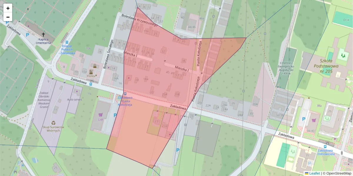 Szczegółowa mapa kodu pocztowego 92-415 z granicami, sąsiednimi kodami pocztowymi i urzędami pocztowymi