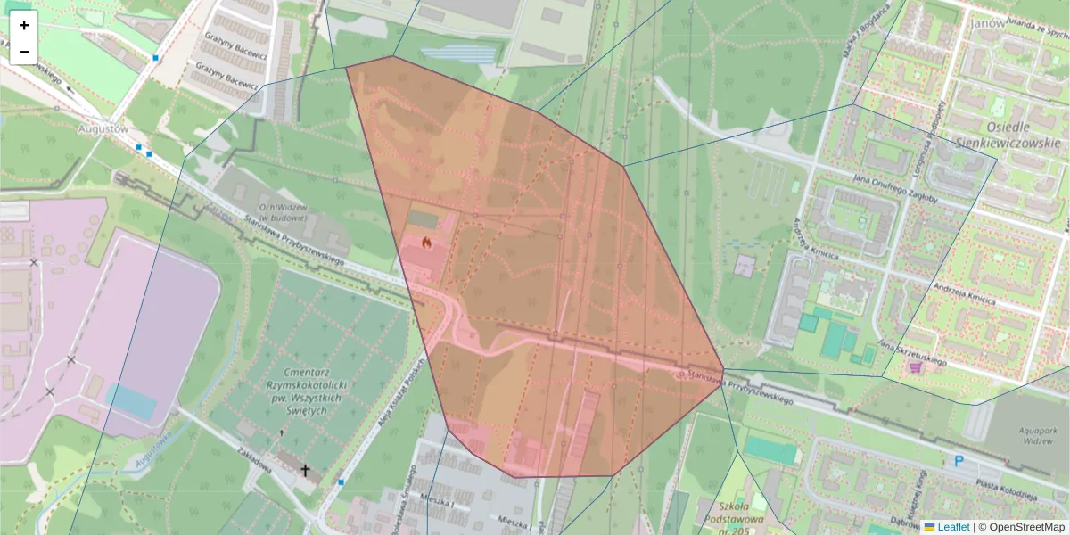 Szczegółowa mapa kodu pocztowego 92-416 z granicami, sąsiednimi kodami pocztowymi i urzędami pocztowymi