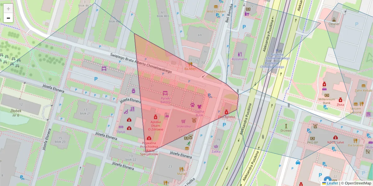 Szczegółowa mapa kodu pocztowego 92-502 z granicami, sąsiednimi kodami pocztowymi i urzędami pocztowymi
