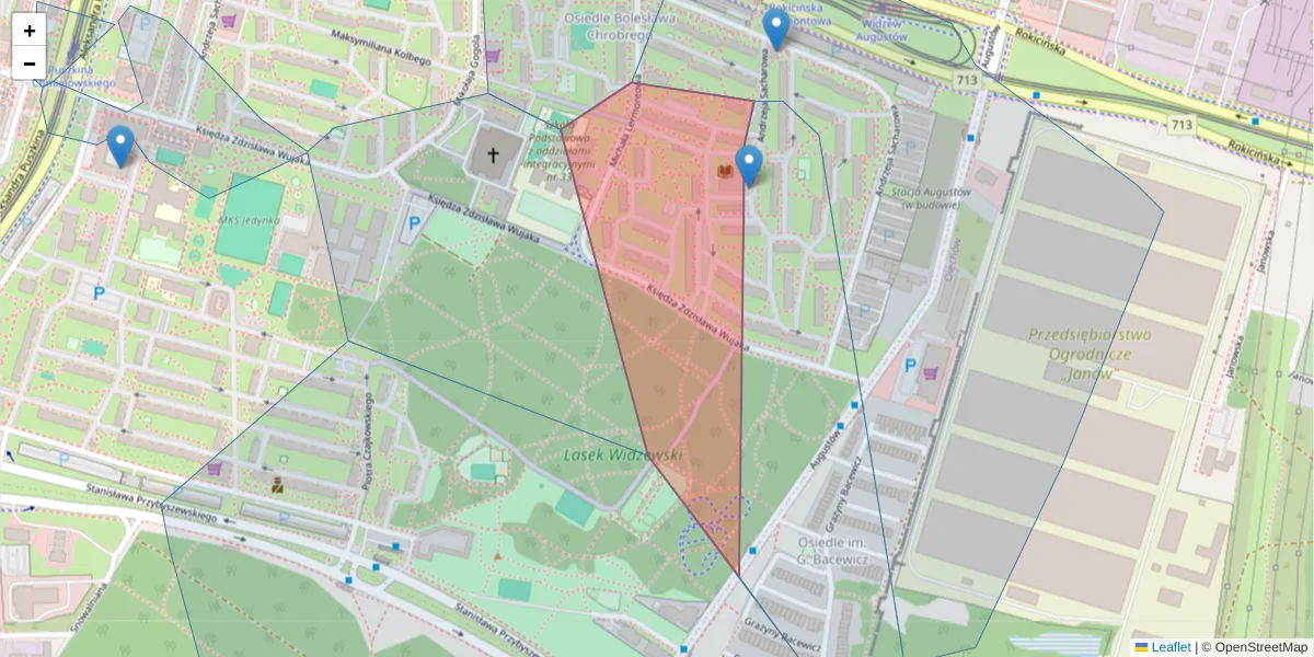 Szczegółowa mapa kodu pocztowego 92-518 z granicami, sąsiednimi kodami pocztowymi i urzędami pocztowymi