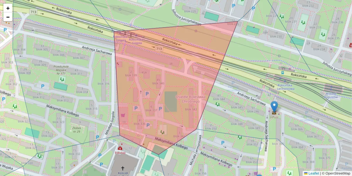 Szczegółowa mapa kodu pocztowego 92-542 z granicami, sąsiednimi kodami pocztowymi i urzędami pocztowymi
