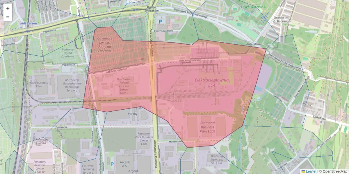 Szczegółowa mapa kodu pocztowego 92-550 z granicami, sąsiednimi kodami pocztowymi i urzędami pocztowymi