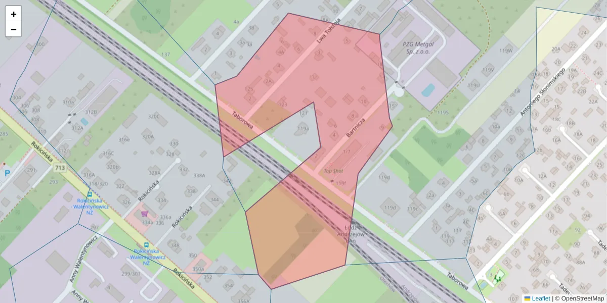 Szczegółowa mapa kodu pocztowego 92-612 z granicami, sąsiednimi kodami pocztowymi i urzędami pocztowymi