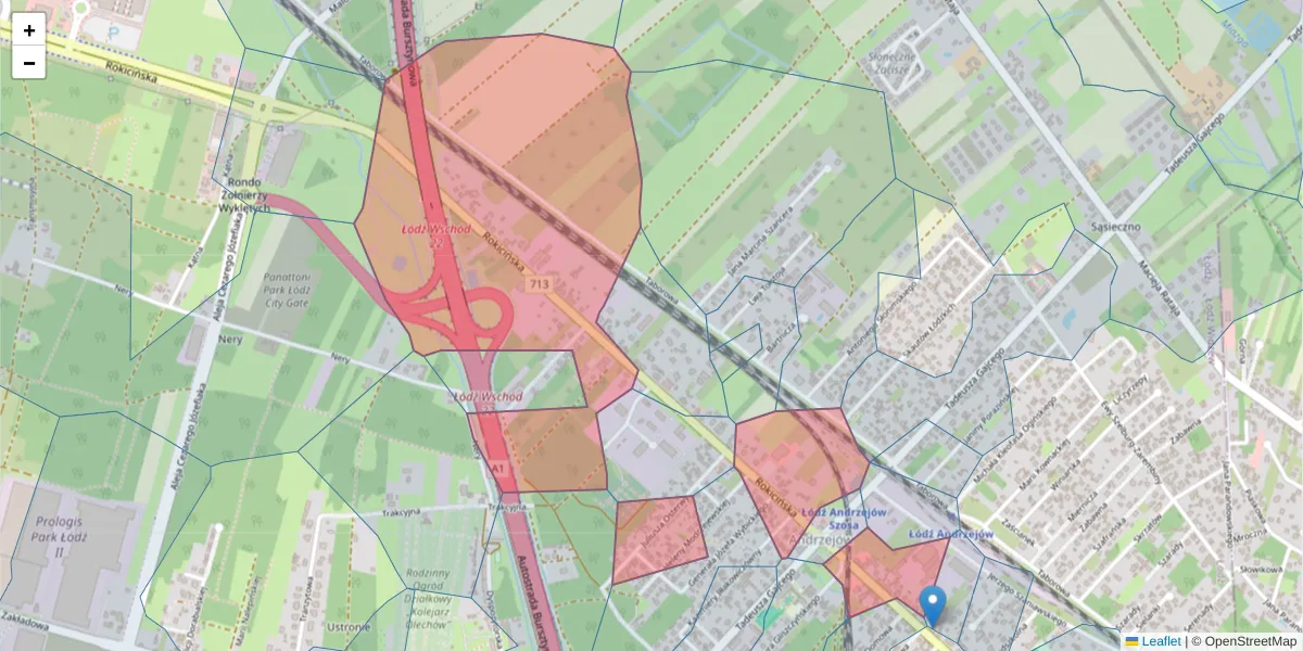 Szczegółowa mapa kodu pocztowego 92-620 z granicami, sąsiednimi kodami pocztowymi i urzędami pocztowymi