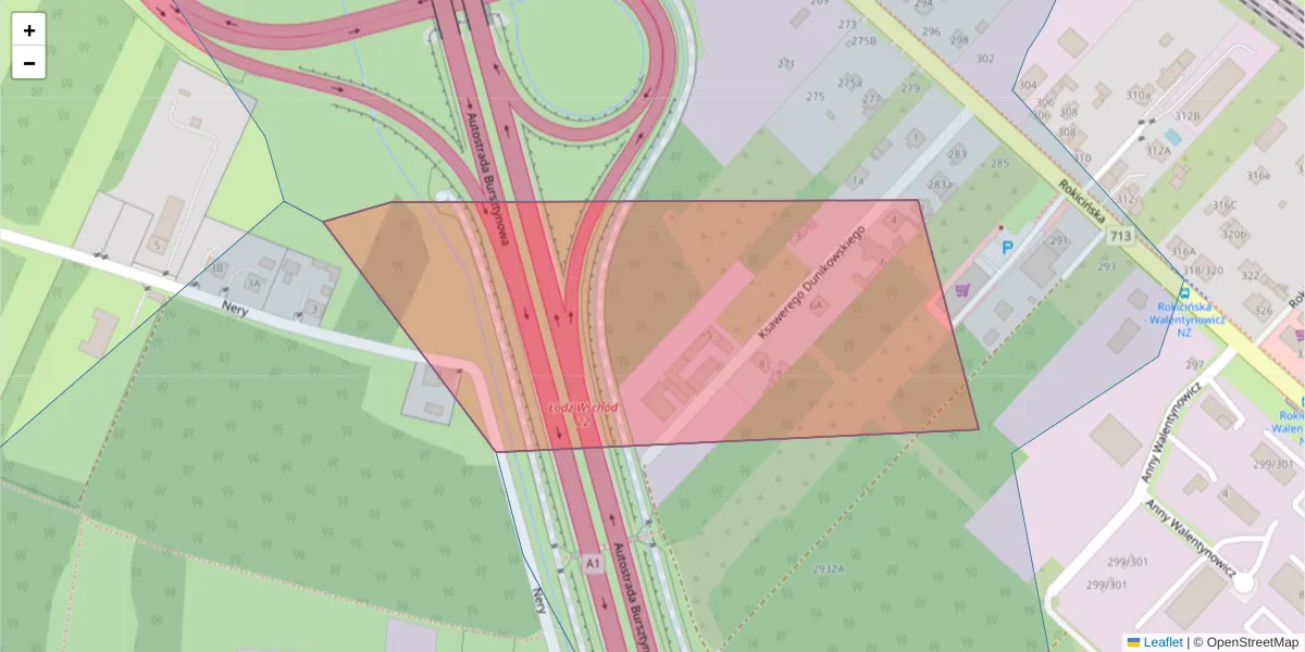Szczegółowa mapa kodu pocztowego 92-623 z granicami, sąsiednimi kodami pocztowymi i urzędami pocztowymi