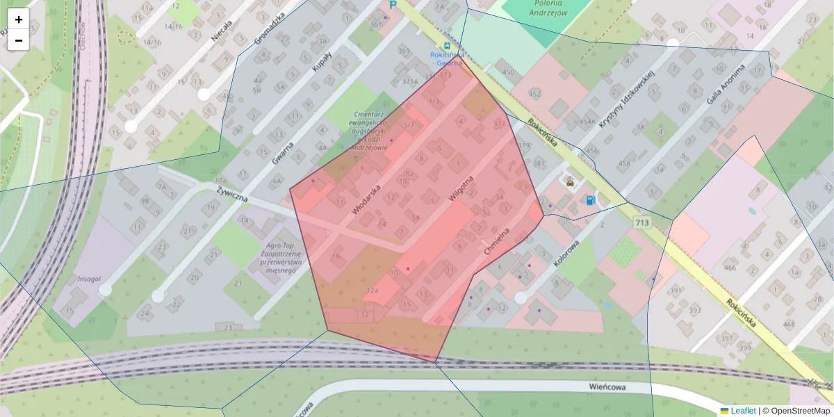Szczegółowa mapa kodu pocztowego 92-625 z granicami, sąsiednimi kodami pocztowymi i urzędami pocztowymi
