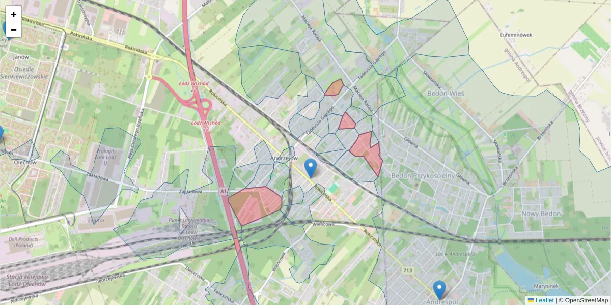 Szczegółowa mapa kodu pocztowego 92-629 z granicami, sąsiednimi kodami pocztowymi i urzędami pocztowymi