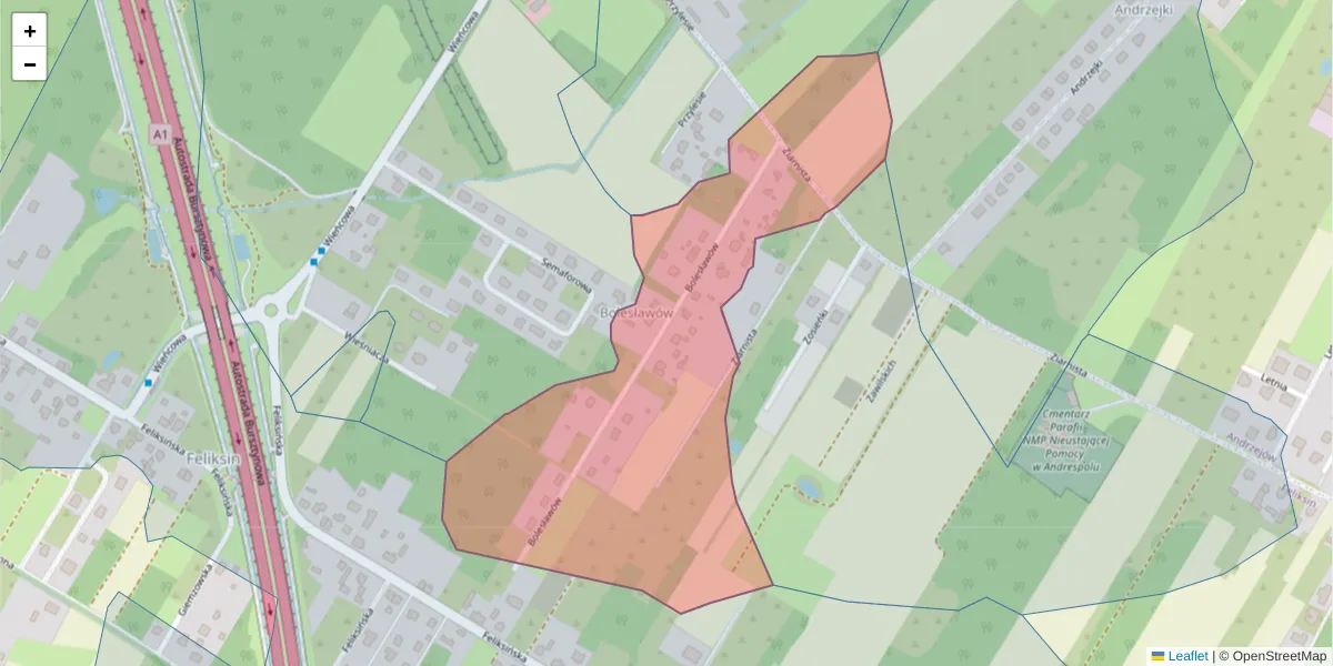 Szczegółowa mapa kodu pocztowego 92-635 z granicami, sąsiednimi kodami pocztowymi i urzędami pocztowymi