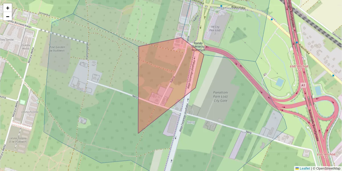 Szczegółowa mapa kodu pocztowego 92-638 z granicami, sąsiednimi kodami pocztowymi i urzędami pocztowymi