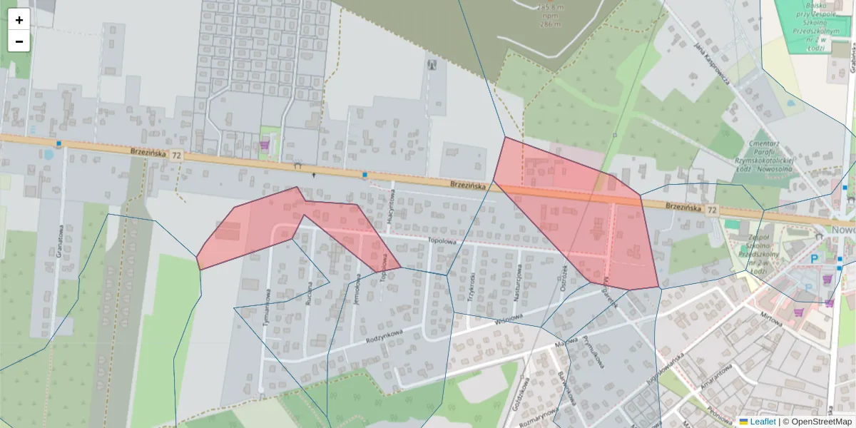 Szczegółowa mapa kodu pocztowego 92-706 z granicami, sąsiednimi kodami pocztowymi i urzędami pocztowymi