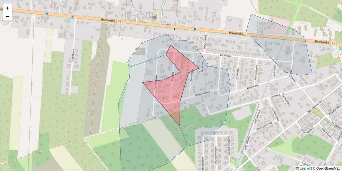 Szczegółowa mapa kodu pocztowego 92-707 z granicami, sąsiednimi kodami pocztowymi i urzędami pocztowymi
