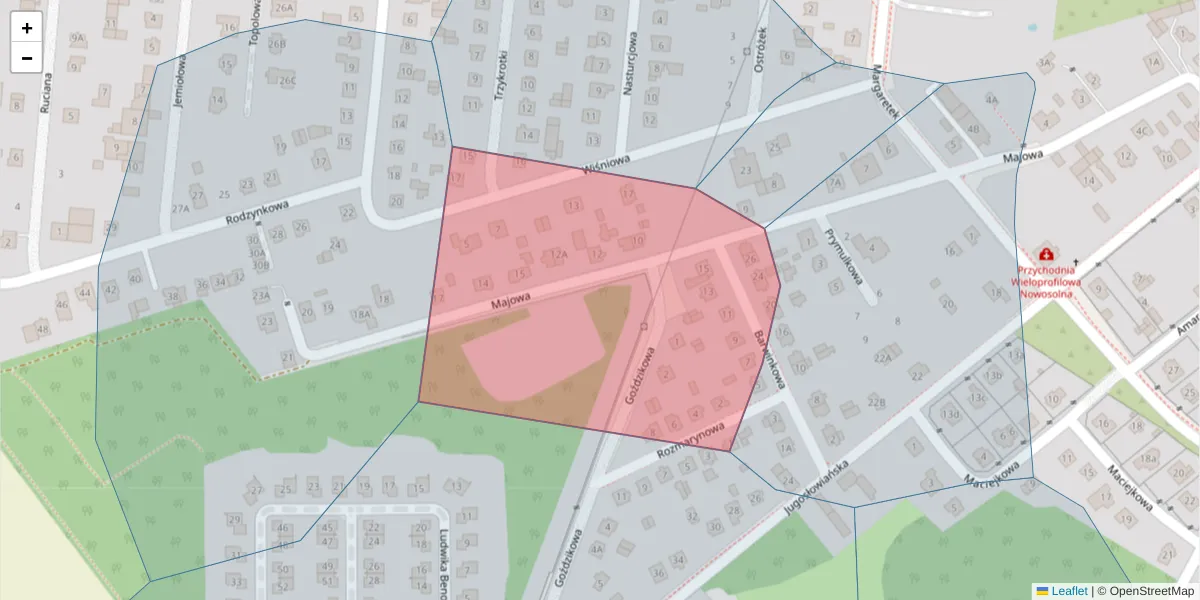 Szczegółowa mapa kodu pocztowego 92-725 z granicami, sąsiednimi kodami pocztowymi i urzędami pocztowymi