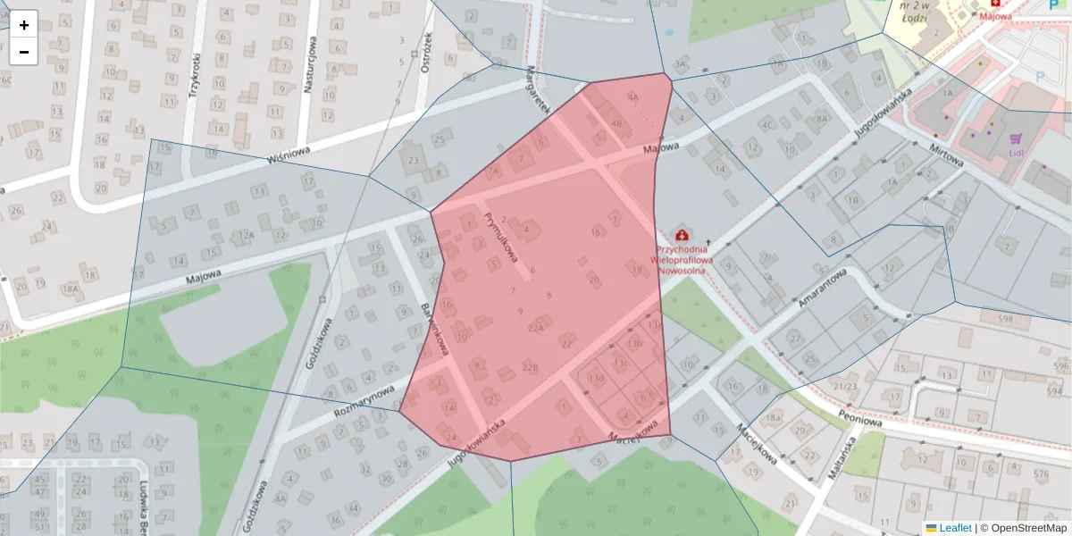 Szczegółowa mapa kodu pocztowego 92-728 z granicami, sąsiednimi kodami pocztowymi i urzędami pocztowymi