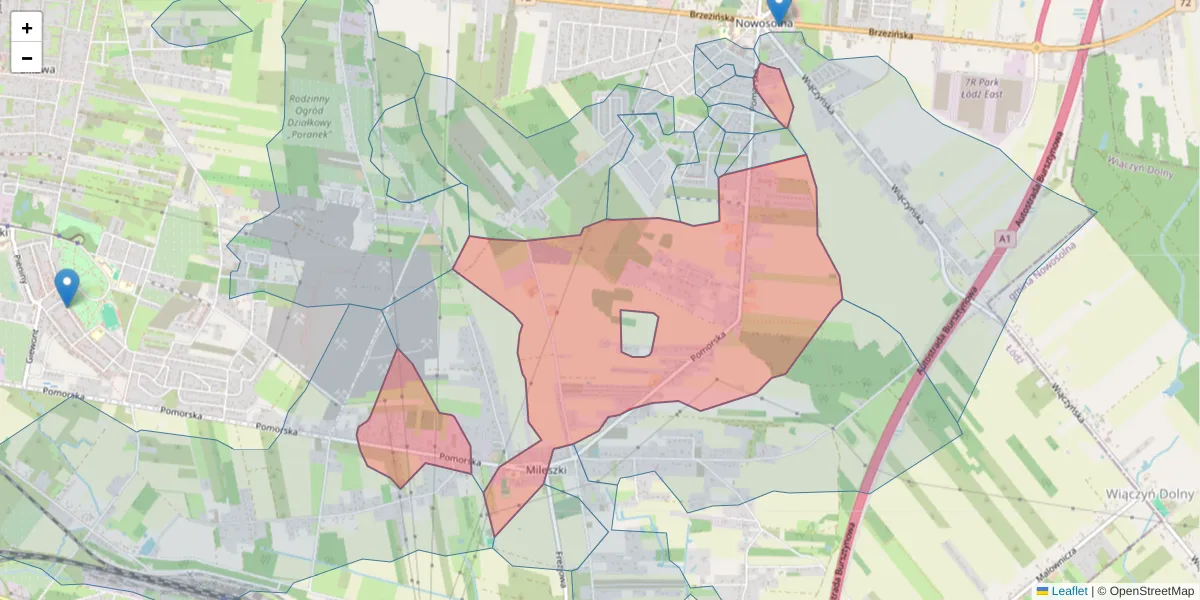 Szczegółowa mapa kodu pocztowego 92-735 z granicami, sąsiednimi kodami pocztowymi i urzędami pocztowymi