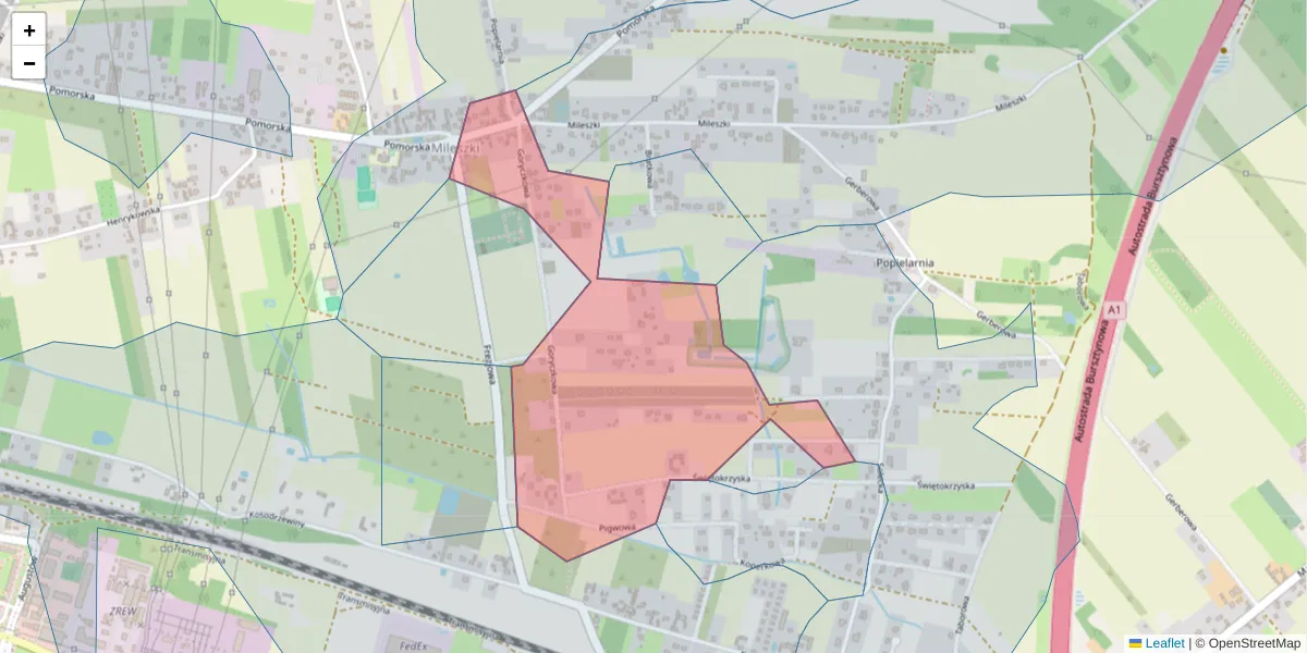 Szczegółowa mapa kodu pocztowego 92-737 z granicami, sąsiednimi kodami pocztowymi i urzędami pocztowymi