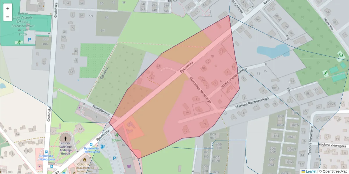 Szczegółowa mapa kodu pocztowego 92-750 z granicami, sąsiednimi kodami pocztowymi i urzędami pocztowymi