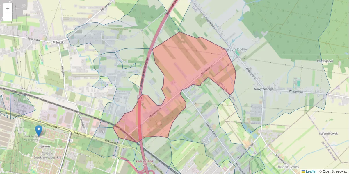 Szczegółowa mapa kodu pocztowego 92-761 z granicami, sąsiednimi kodami pocztowymi i urzędami pocztowymi