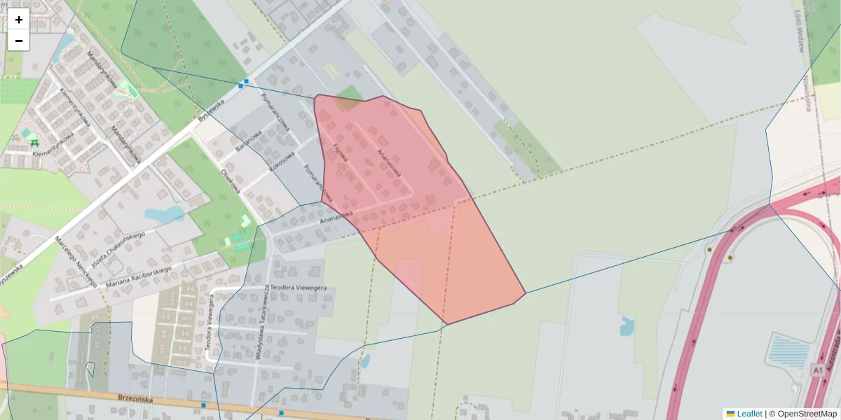 Szczegółowa mapa kodu pocztowego 92-771 z granicami, sąsiednimi kodami pocztowymi i urzędami pocztowymi