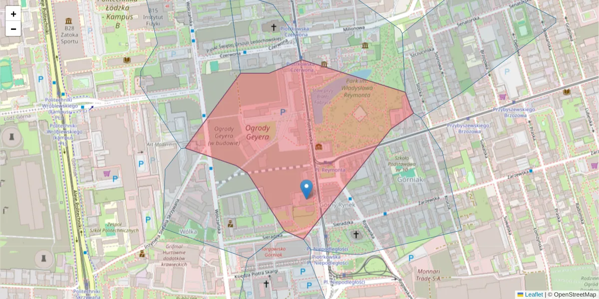 Szczegółowa mapa kodu pocztowego 93-004 z granicami, sąsiednimi kodami pocztowymi i urzędami pocztowymi