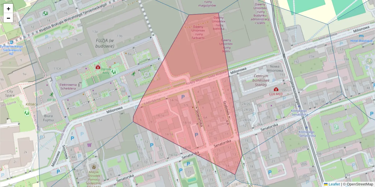 Szczegółowa mapa kodu pocztowego 93-101 z granicami, sąsiednimi kodami pocztowymi i urzędami pocztowymi