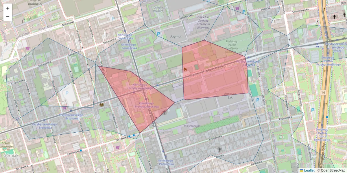 Szczegółowa mapa kodu pocztowego 93-126 z granicami, sąsiednimi kodami pocztowymi i urzędami pocztowymi