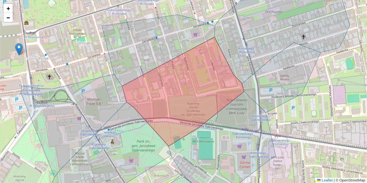Szczegółowa mapa kodu pocztowego 93-130 z granicami, sąsiednimi kodami pocztowymi i urzędami pocztowymi
