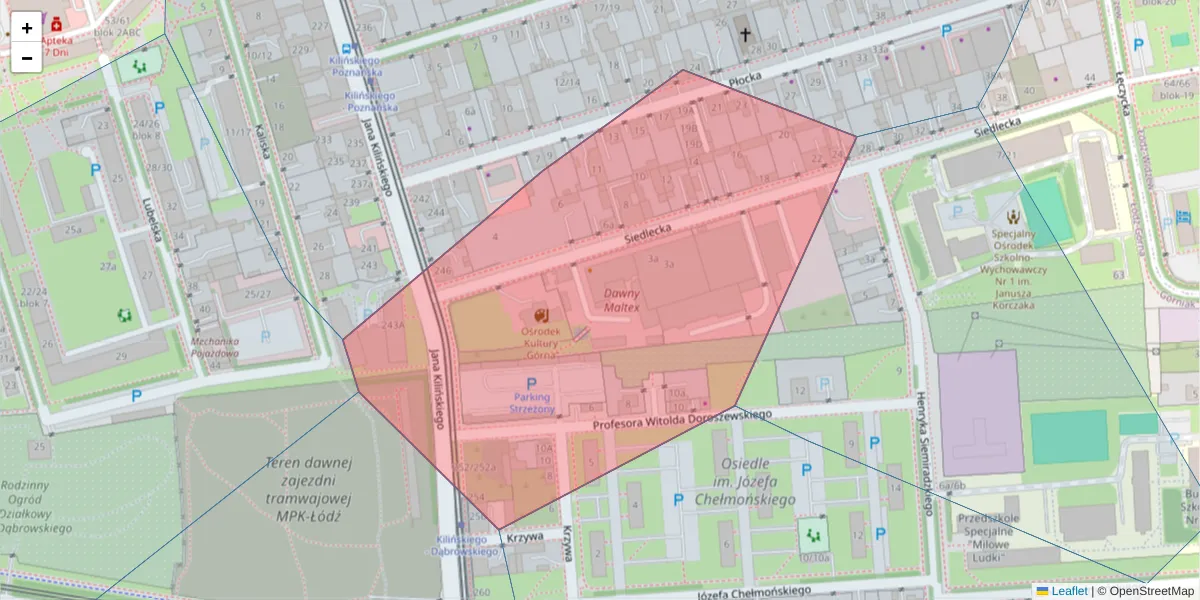 Szczegółowa mapa kodu pocztowego 93-138 z granicami, sąsiednimi kodami pocztowymi i urzędami pocztowymi