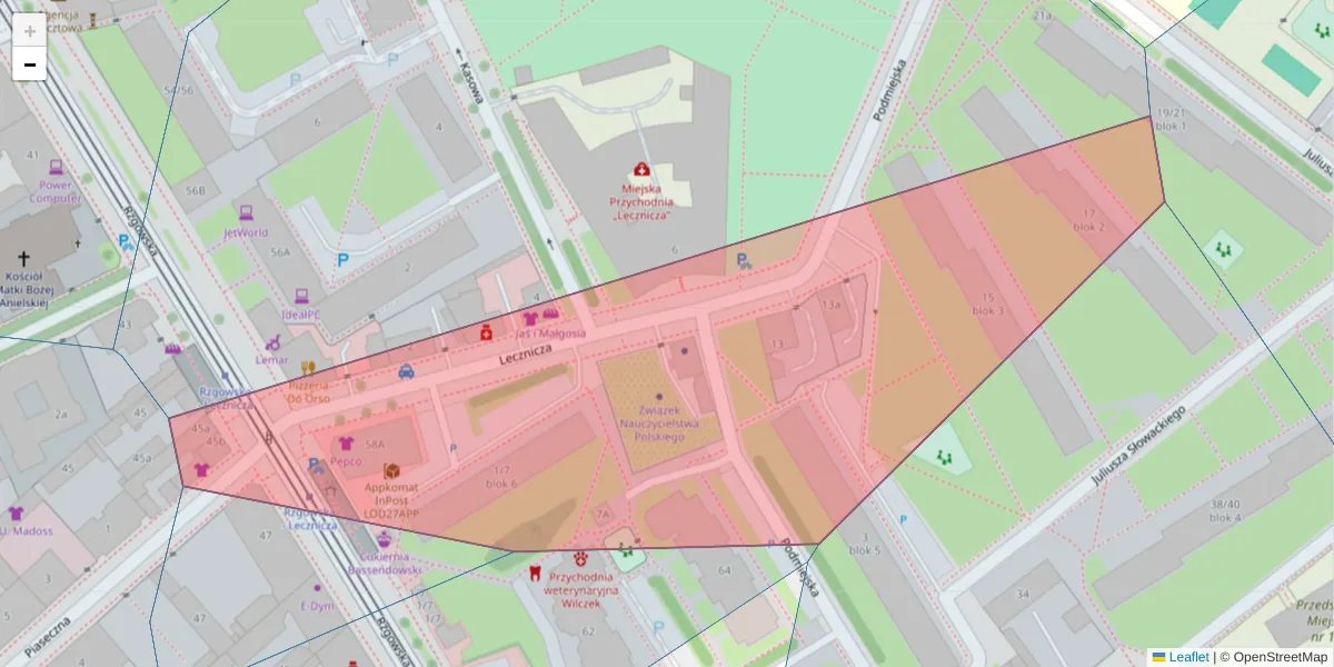 Szczegółowa mapa kodu pocztowego 93-173 z granicami, sąsiednimi kodami pocztowymi i urzędami pocztowymi