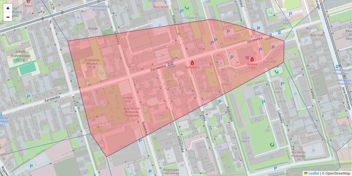Szczegółowa mapa kodu pocztowego 93-180 z granicami, sąsiednimi kodami pocztowymi i urzędami pocztowymi
