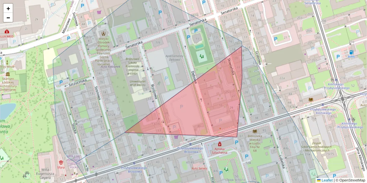 Szczegółowa mapa kodu pocztowego 93-189 z granicami, sąsiednimi kodami pocztowymi i urzędami pocztowymi