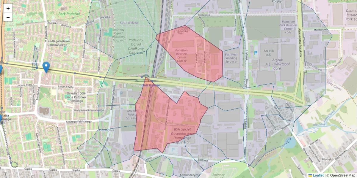 Szczegółowa mapa kodu pocztowego 93-228 z granicami, sąsiednimi kodami pocztowymi i urzędami pocztowymi